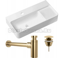 Комплект Накладная раковина Lavinia Boho Bathroom Sink Slim 33311011 + Донный клапан Wellsee Drainage System 182141000 золото + Сифон 182126000 золото
