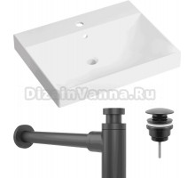 Комплект Раковина Lavinia Boho Bathroom Sink 33311012 + Донный клапан Wellsee Drainage System 182140000 матовый черный + Сифон 182105000 матовый черный