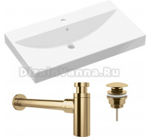 Комплект Раковина Lavinia Boho Bathroom Sink 33311013 + Донный клапан Wellsee Drainage System 182141000 золото + Сифон 182106000 золото