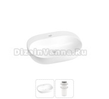 Накладная или подвесная раковина для ванной Wellsee Pro Line 20212424R в наборе 2 в 1: раковина белый глянец, донный клапан в цвете матовый белый