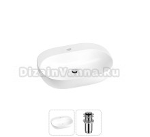 Накладная или подвесная раковина для ванной Wellsee Pro Line 20212421R в наборе 2 в 1: раковина белый глянец, донный клапан в цвете хром