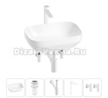 Накладная раковина для ванной комнаты Wellsee Air Gap S 20212420R в наборе 5 в 1: раковина белый глянец, донный клапан, сифон, смеситель, вентили (цвет набора матовый белый)