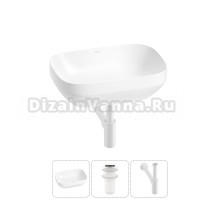 Накладная раковина для ванной комнаты Wellsee Air Gap S 20212412R в наборе 3 в 1: раковина белый глянец, донный клапан, сифон (цвет набора матовый белый)