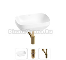 Накладная раковина для ванной комнаты Wellsee Air Gap S 20212411R в наборе 3 в 1: раковина белый глянец, донный клапан, сифон (цвет набора золото)
