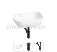 Накладная раковина для ванной комнаты Wellsee Air Gap S 20212410R в наборе 3 в 1: раковина белый глянец, донный клапан, сифон (цвет набора матовый черный)