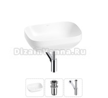 Накладная раковина для ванной комнаты Wellsee Air Gap S 20212409R в наборе 3 в 1: раковина белый глянец, донный клапан, сифон (цвет набора хром)