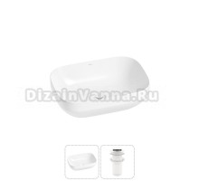 Накладная раковина для ванной комнаты Wellsee Air Gap S 20212408R в наборе 2 в 1: раковина белый глянец, донный клапан в цвете матовый белый