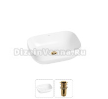 Накладная раковина для ванной комнаты Wellsee Air Gap S 20212407R в наборе 2 в 1: раковина белый глянец, донный клапан в цвете золото