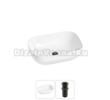 Накладная раковина для ванной комнаты Wellsee Air Gap S 20212406R в наборе 2 в 1: раковина белый глянец, донный клапан в цвете матовый черный