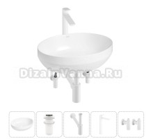 Накладная раковина для ванной комнаты Wellsee Air Gap R 20212404R в наборе 5 в 1: раковина белый глянец, донный клапан, сифон, смеситель, вентили (цвет набора матовый белый)