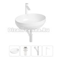 Накладная раковина для ванной комнаты Wellsee Air Gap R 20212400R в наборе 4 в 1: раковина белый глянец, донный клапан, сифон, смеситель (цвет набора матовый белый)
