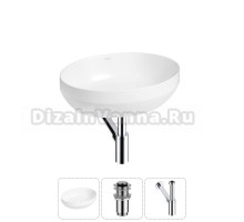 Накладная раковина для ванной комнаты Wellsee Air Gap R 20212393R в наборе 3 в 1: раковина белый глянец, донный клапан, сифон (цвет набора хром)