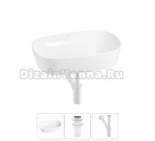 Накладная раковина для ванной комнаты Wellsee Ground Breaking 20212356R в наборе 3 в 1: раковина белый глянец, донный клапан, сифон (цвет набора матовый белый)