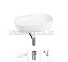 Накладная раковина для ванной комнаты Wellsee Ground Breaking 20212353R в наборе 3 в 1: раковина белый глянец, донный клапан, сифон (цвет набора хром)