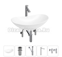 Накладная раковина для ванной комнаты Wellsee Carefree Dove 20212293R в наборе 5 в 1: раковина белый глянец, донный клапан, сифон, смеситель, вентили (цвет набора хром)