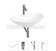 Накладная раковина для ванной комнаты Wellsee Carefree Dove 20212289R в наборе 4 в 1: раковина белый глянец, донный клапан, сифон, смеситель (цвет набора хром)