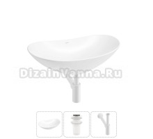 Накладная раковина для ванной комнаты Wellsee Carefree Dove 20212272R в наборе 3 в 1: раковина белый глянец, донный клапан, сифон (цвет набора матовый белый)