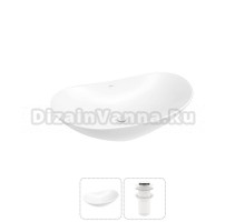 Накладная раковина для ванной комнаты Wellsee Carefree Dove 20212268R в наборе 2 в 1: раковина белый глянец, донный клапан в цвете матовый белый