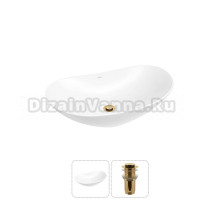 Накладная раковина для ванной комнаты Wellsee Carefree Dove 20212251R в наборе 2 в 1: раковина белый глянец, донный клапан в цвете золото