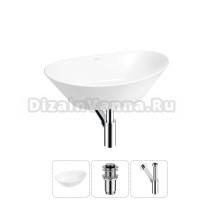 Накладная раковина для ванной комнаты Wellsee Dulcet Tones 20212237R в наборе 3 в 1: раковина белый глянец, донный клапан, сифон (цвет набора хром)