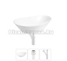 Накладная раковина для ванной комнаты Wellsee Dulcet Tones 20212224R в наборе 3 в 1: раковина белый глянец, донный клапан, сифон (цвет набора матовый белый)