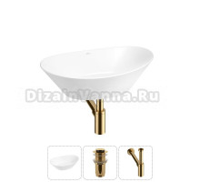 Накладная раковина для ванной комнаты Wellsee Dulcet Tones 20212223R в наборе 3 в 1: раковина белый глянец, донный клапан, сифон (цвет набора золото)