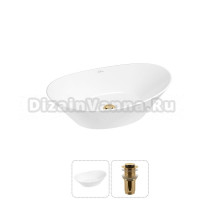 Накладная раковина для ванной комнаты Wellsee Dulcet Tones 20212219R в наборе 2 в 1: раковина белый глянец, донный клапан в цвете золото