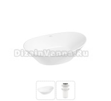 Накладная раковина для ванной комнаты Wellsee Dulcet Tones 20212204R в наборе 2 в 1: раковина белый глянец, донный клапан в цвете матовый белый