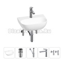 Маленькая раковина в туалет Wellsee WC Area 20212197R в наборе 5 в 1: подвесная или накладная раковина, донный клапан, сифон, смеситель, вентили (цвет набора хром)