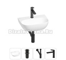 Маленькая раковина в туалет Wellsee WC Area 20212194R в наборе 4 в 1: подвесная или накладная раковина, донный клапан, сифон, смеситель (цвет набора матовый черный)