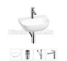 Маленькая раковина в туалет Wellsee WC Area 20212193R в наборе 4 в 1: подвесная или накладная раковина, донный клапан, сифон, смеситель (цвет набора хром)