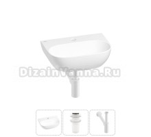 Маленькая раковина в туалет Wellsee WC Area 20212192R в наборе 3 в 1: подвесная или накладная раковина, донный клапан, сифон (цвет набора матовый белый)