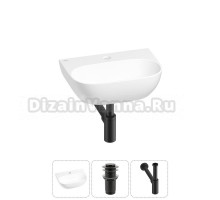 Маленькая раковина в туалет Wellsee WC Area 20212190R в наборе 3 в 1: подвесная или накладная раковина, донный клапан, сифон (цвет набора матовый черный)