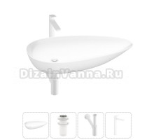 Накладная раковина для ванной комнаты Wellsee Faze Moment 20212168R в наборе 4 в 1: раковина белый глянец, донный клапан, сифон, смеситель (цвет набора матовый белый)