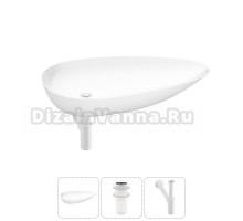 Накладная раковина для ванной комнаты Wellsee Faze Moment 20212164R в наборе 3 в 1: раковина белый глянец, донный клапан, сифон (цвет набора матовый белый)