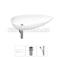 Накладная раковина для ванной комнаты Wellsee Faze Moment 20212161R в наборе 3 в 1: раковина белый глянец, донный клапан, сифон (цвет набора хром)