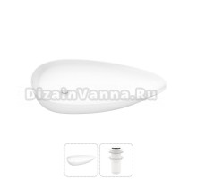 Накладная раковина для ванной комнаты Wellsee Faze Moment 20212160R в наборе 2 в 1: раковина белый глянец, донный клапан в цвете матовый белый