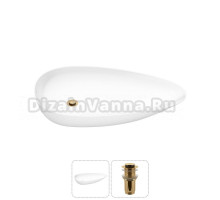 Накладная раковина для ванной комнаты Wellsee Faze Moment 20212159R в наборе 2 в 1: раковина белый глянец, донный клапан в цвете золото