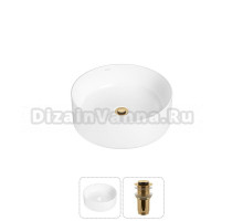 Накладная раковина для ванной комнаты Wellsee Belle Spa 20212143R в наборе 2 в 1: раковина белый глянец, донный клапан в цвете золото