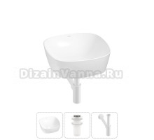 Накладная раковина для ванной комнаты Wellsee Ground Breaking 20212132R в наборе 3 в 1: раковина белый глянец, донный клапан, сифон (цвет набора матовый белый)