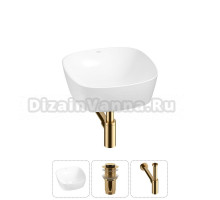 Накладная раковина для ванной комнаты Wellsee Ground Breaking 20212131R в наборе 3 в 1: раковина белый глянец, донный клапан, сифон (цвет набора золото)