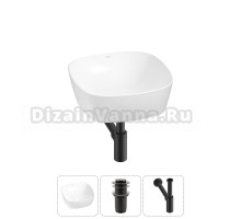 Накладная раковина для ванной комнаты Wellsee Ground Breaking 20212130R в наборе 3 в 1: раковина белый глянец, донный клапан, сифон (цвет набора матовый черный)