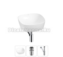 Накладная раковина для ванной комнаты Wellsee Ground Breaking 20212129R в наборе 3 в 1: раковина белый глянец, донный клапан, сифон (цвет набора хром)