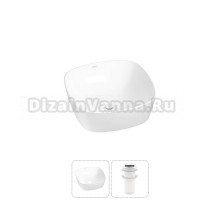 Накладная раковина для ванной комнаты Wellsee Ground Breaking 20212128R в наборе 2 в 1: раковина белый глянец, донный клапан в цвете матовый белый