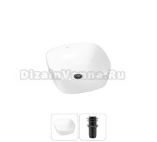 Накладная раковина для ванной комнаты Wellsee Ground Breaking 20212126R в наборе 2 в 1: раковина белый глянец, донный клапан в цвете матовый черный