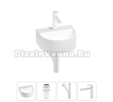 Маленькая раковина в туалет Wellsee WC Area 20212120R в наборе 4 в 1: подвесная или накладная раковина, донный клапан, сифон, смеситель (цвет набора матовый белый)