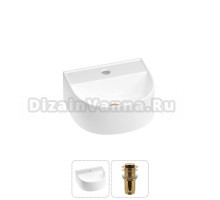 Маленькая раковина в туалет Wellsee WC Area 20212111R в наборе 2 в 1: подвесная или накладная раковина, донный клапан в цвете золото