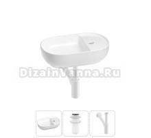 Маленькая раковина в туалет Wellsee WC Area 20212100R в наборе 3 в 1: подвесная или накладная раковина, донный клапан, сифон (цвет набора матовый белый)