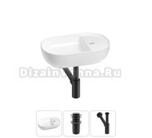 Маленькая раковина в туалет Wellsee WC Area 20212098R в наборе 3 в 1: подвесная или накладная раковина, донный клапан, сифон (цвет набора матовый черный)