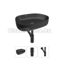 Накладная раковина для ванной комнаты Wellsee Belle Spa 3.0 20212737R в наборе 3 в 1: раковина матовая черная, донный клапан, сифон (цвет набора матовый черный)